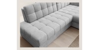 Canapé d’angle convertible CUBITO gris 240 cm avec coffre et couchage 
