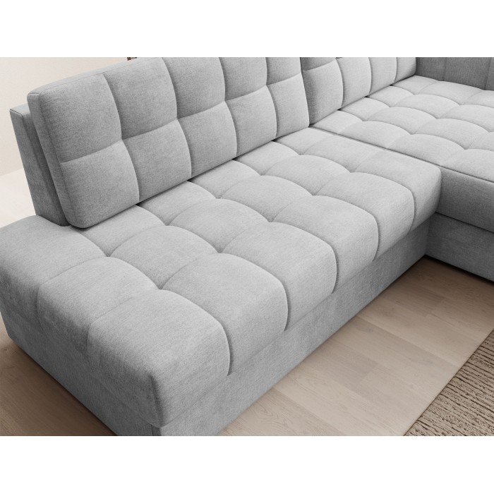 Canapé d’angle convertible CUBITO gris 240 cm avec coffre et couchage 