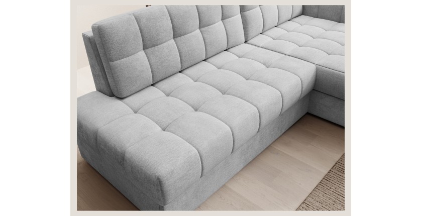 Canapé d’angle convertible CUBITO gris 240 cm avec coffre et couchage 
