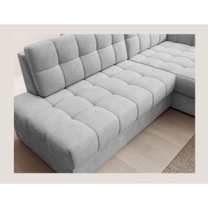 Canapé d’angle convertible CUBITO gris 240 cm avec coffre et couchage 