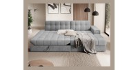 Canapé d’angle convertible CUBITO gris 240 cm avec coffre et couchage 