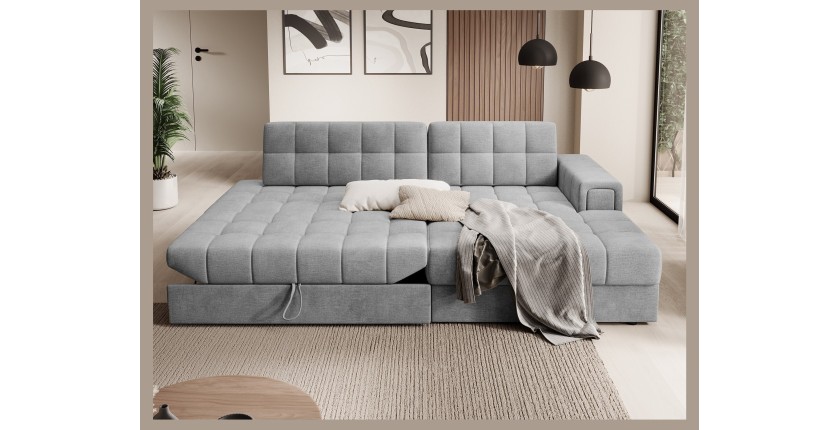 Canapé d’angle convertible CUBITO gris 240 cm avec coffre et couchage 