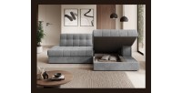 Canapé d’angle convertible CUBITO gris 240 cm avec coffre et couchage 