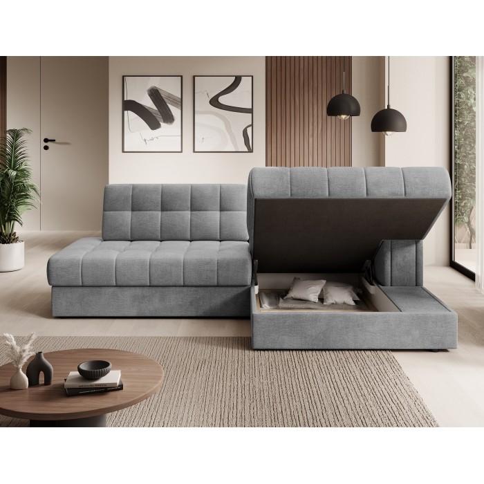 Canapé d’angle convertible CUBITO gris 240 cm avec coffre et couchage 