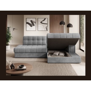 Canapé d’angle convertible CUBITO gris 240 cm avec coffre et couchage 