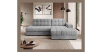 Canapé d’angle convertible CUBITO gris 240 cm avec coffre et couchage 