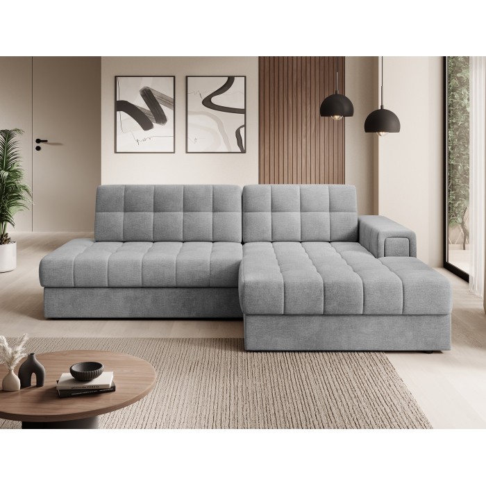 Canapé d’angle convertible CUBITO gris 240 cm avec coffre et couchage 