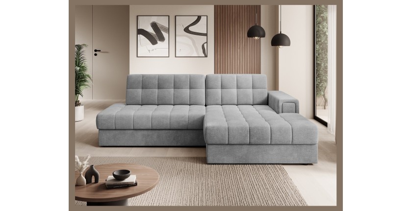Canapé d’angle convertible CUBITO gris 240 cm avec coffre et couchage 