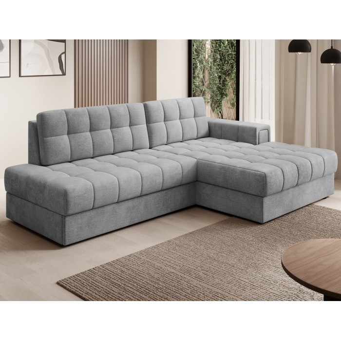 Canapé d’angle convertible CUBITO gris 240 cm avec coffre et couchage 