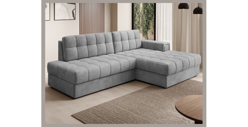 Canapé d’angle convertible CUBITO gris 240 cm avec coffre et couchage 
