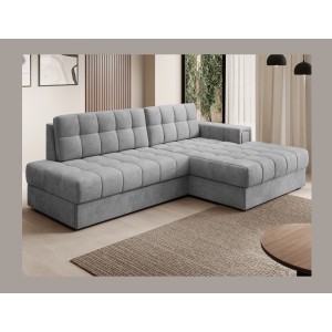 Canapé d’angle convertible CUBITO gris 240 cm avec coffre et couchage 