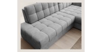 Canapé d’angle convertible CUBITO gris 240 cm avec coffre et couchage 