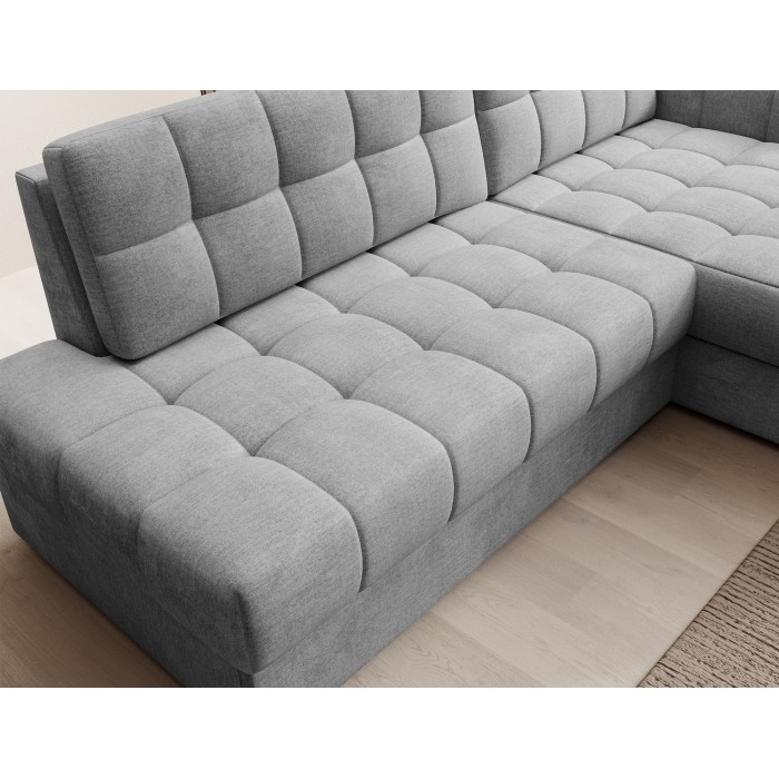 Canapé d’angle convertible CUBITO gris 240 cm avec coffre et couchage 