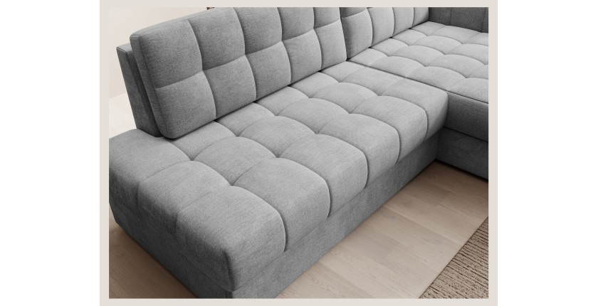 Canapé d’angle convertible CUBITO gris 240 cm avec coffre et couchage 