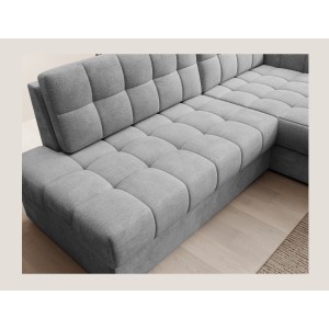 Canapé d’angle convertible CUBITO gris 240 cm avec coffre et couchage 