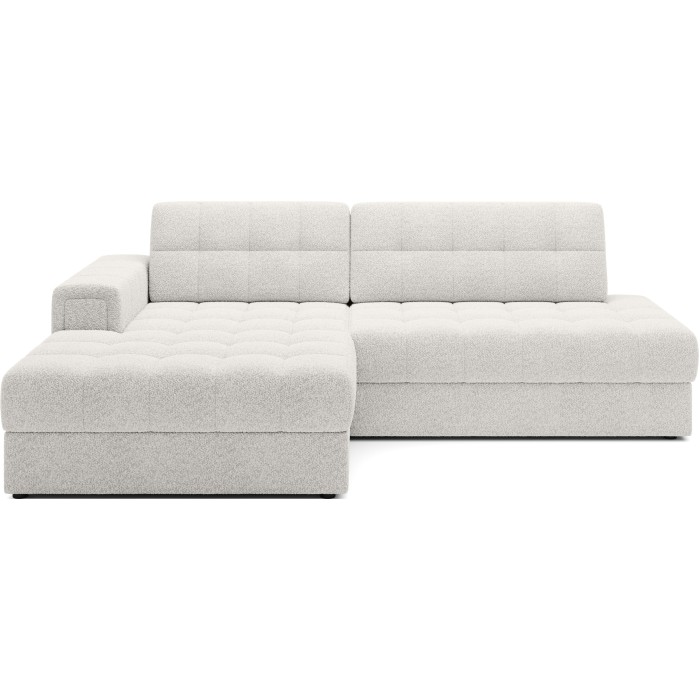 Canapé d’angle convertible CUBITO blanc bouclette 240 cm avec coffre et couchage 