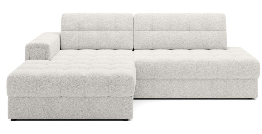 Canapé d’angle convertible CUBITO blanc bouclette 240 cm avec coffre et couchage 