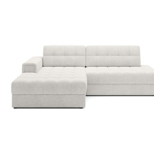 Canapé d’angle convertible CUBITO blanc bouclette 240 cm avec coffre et couchage 