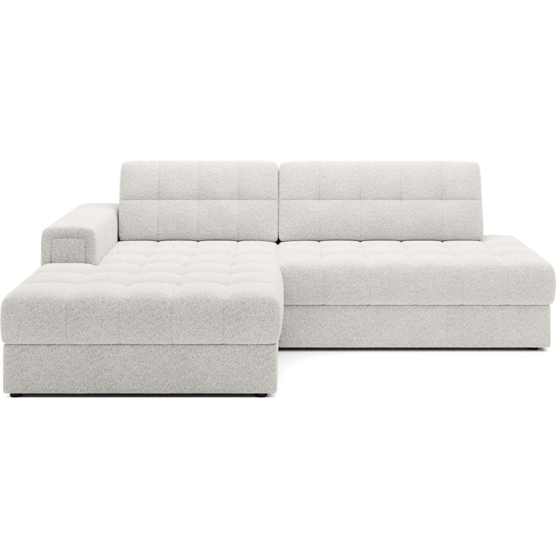 Canapé d’angle convertible CUBITO blanc bouclette 240 cm avec coffre et couchage 
