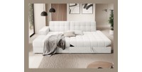 Canapé d’angle convertible CUBITO blanc bouclette 240 cm avec coffre et couchage 