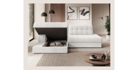 Canapé d’angle convertible CUBITO blanc bouclette 240 cm avec coffre et couchage 