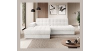 Canapé d’angle convertible CUBITO blanc bouclette 240 cm avec coffre et couchage 