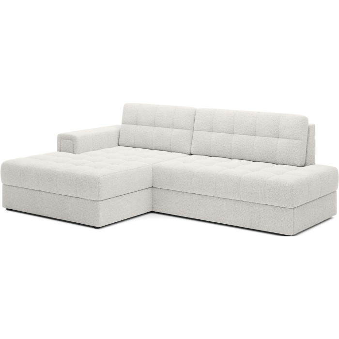 Canapé d’angle convertible CUBITO blanc bouclette 240 cm avec coffre et couchage 