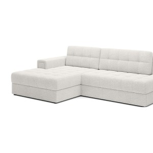 Canapé d’angle convertible CUBITO blanc bouclette 240 cm avec coffre et couchage 