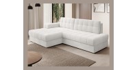 Canapé d’angle convertible CUBITO blanc bouclette 240 cm avec coffre et couchage 