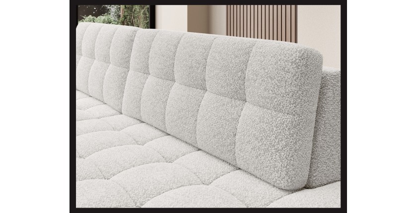 Canapé d’angle convertible CUBITO blanc bouclette 240 cm avec coffre et couchage 