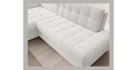 Canapé d’angle convertible CUBITO blanc bouclette 240 cm avec coffre et couchage 