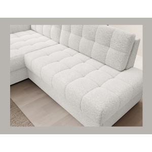 Canapé d’angle convertible CUBITO blanc bouclette 240 cm avec coffre et couchage 
