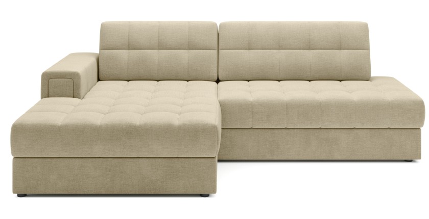 Canapé d’angle convertible CUBITO beige 240 cm avec coffre de rangement et couchage 