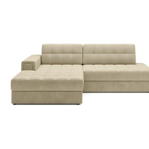 Canapé d’angle convertible CUBITO beige 240 cm avec coffre de rangement et couchage 
