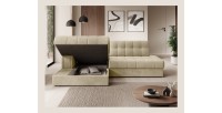 Canapé d’angle convertible CUBITO beige 240 cm avec coffre de rangement et couchage 
