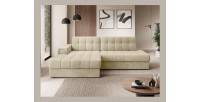 Canapé d’angle convertible CUBITO beige 240 cm avec coffre de rangement et couchage 
