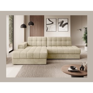 Canapé d’angle convertible CUBITO beige 240 cm avec coffre de rangement et couchage 