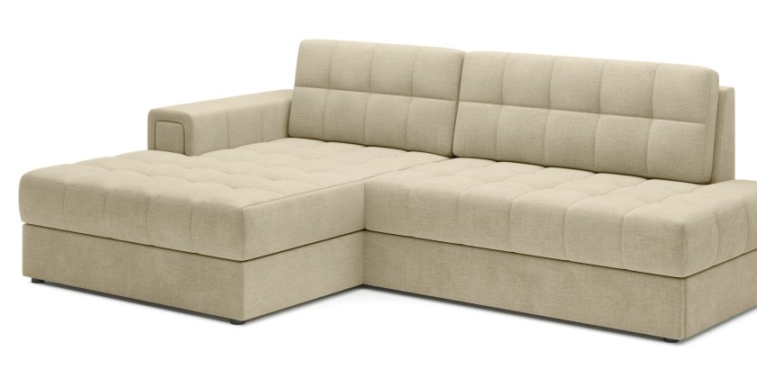 Canapé d’angle convertible CUBITO beige 240 cm avec coffre de rangement et couchage 