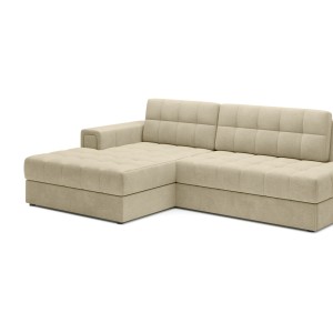 Canapé d’angle convertible CUBITO beige 240 cm avec coffre de rangement et couchage 