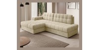Canapé d’angle convertible CUBITO beige 240 cm avec coffre de rangement et couchage 