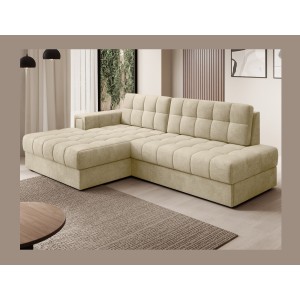 Canapé d’angle convertible CUBITO beige 240 cm avec coffre de rangement et couchage 