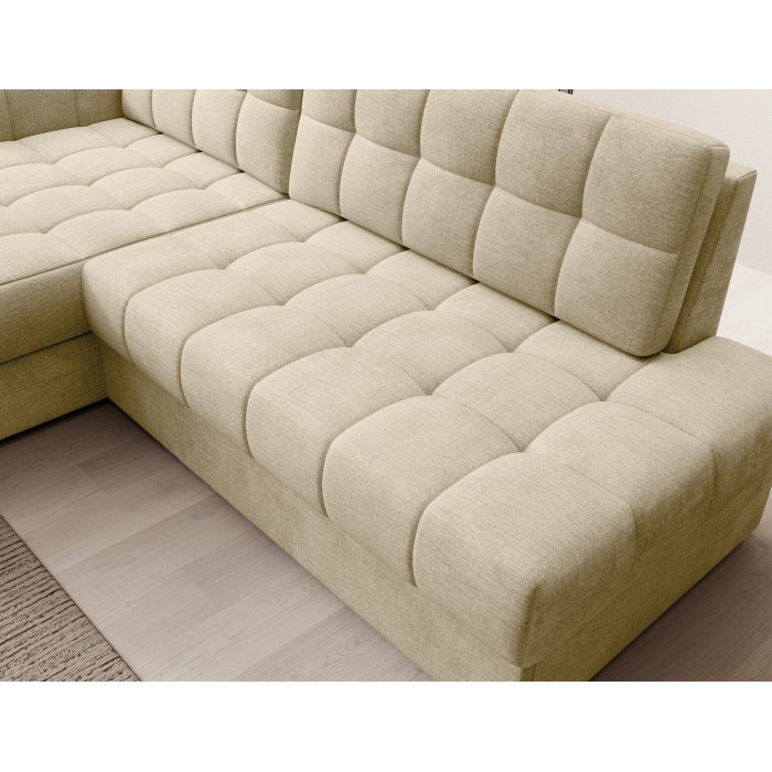 Canapé d’angle convertible CUBITO beige 240 cm avec coffre de rangement et couchage 