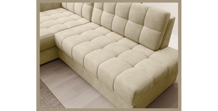 Canapé d’angle convertible CUBITO beige 240 cm avec coffre de rangement et couchage 