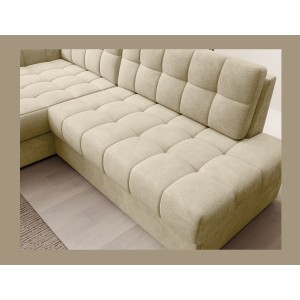 Canapé d’angle convertible CUBITO beige 240 cm avec coffre de rangement et couchage 