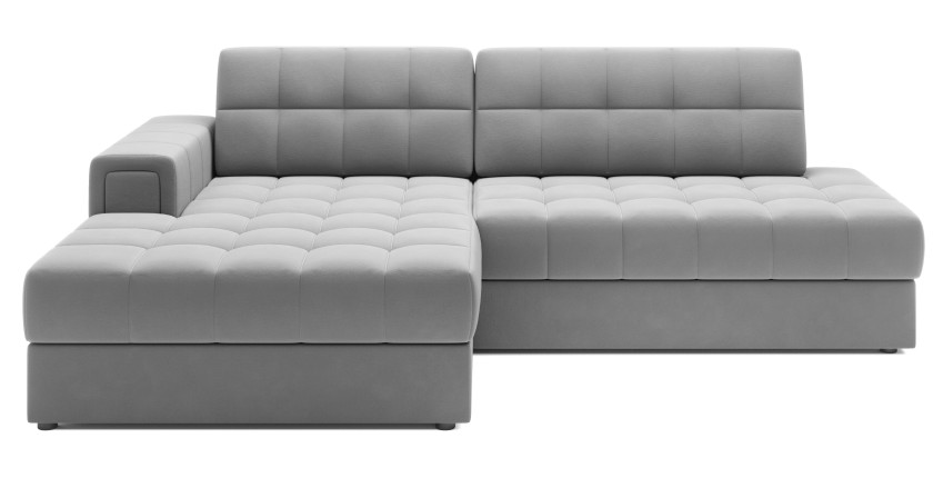 Canapé d’angle convertible CUBITO gris 240 cm avec coffre de rangement et couchage 