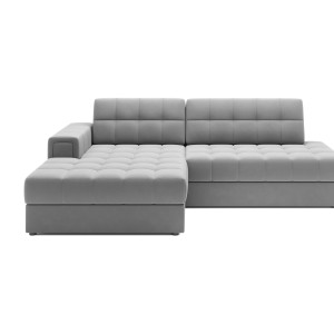 Canapé d’angle convertible CUBITO gris 240 cm avec coffre de rangement et couchage 