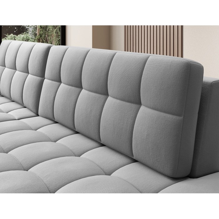 Canapé d’angle convertible CUBITO gris 240 cm avec coffre de rangement et couchage 