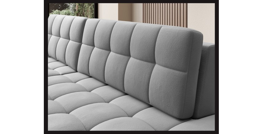 Canapé d’angle convertible CUBITO gris 240 cm avec coffre de rangement et couchage 