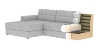 Canapé d’angle convertible CUBITO gris 240 cm avec coffre de rangement et couchage 