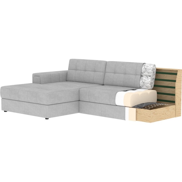 Canapé d’angle convertible CUBITO gris 240 cm avec coffre de rangement et couchage 